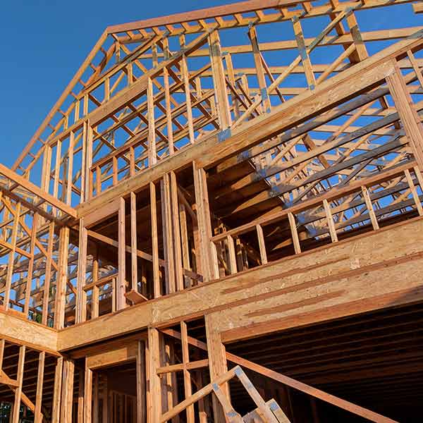 Wooden frame of a new home in the process of being built